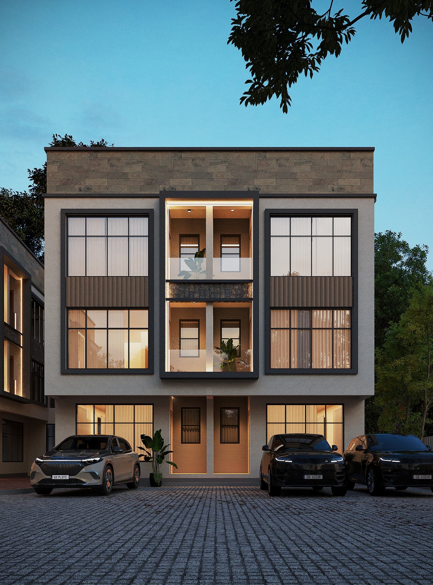 Exterior Dusk — Warm Lighting